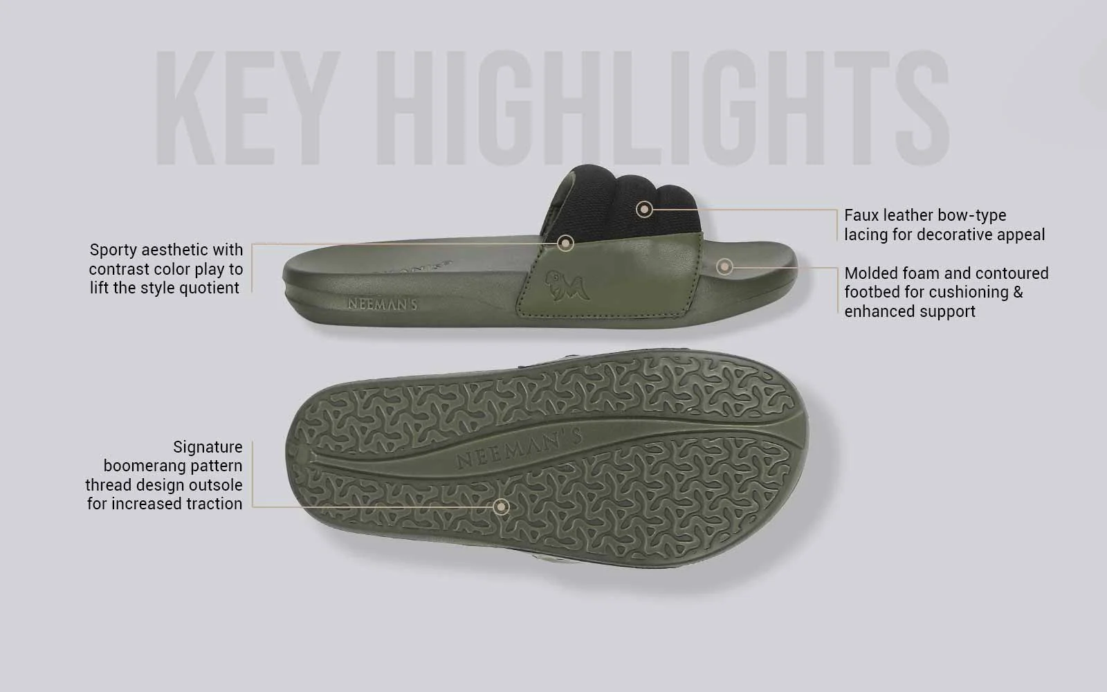 Squooshy Slides for Men : Olive-Black - Image 4