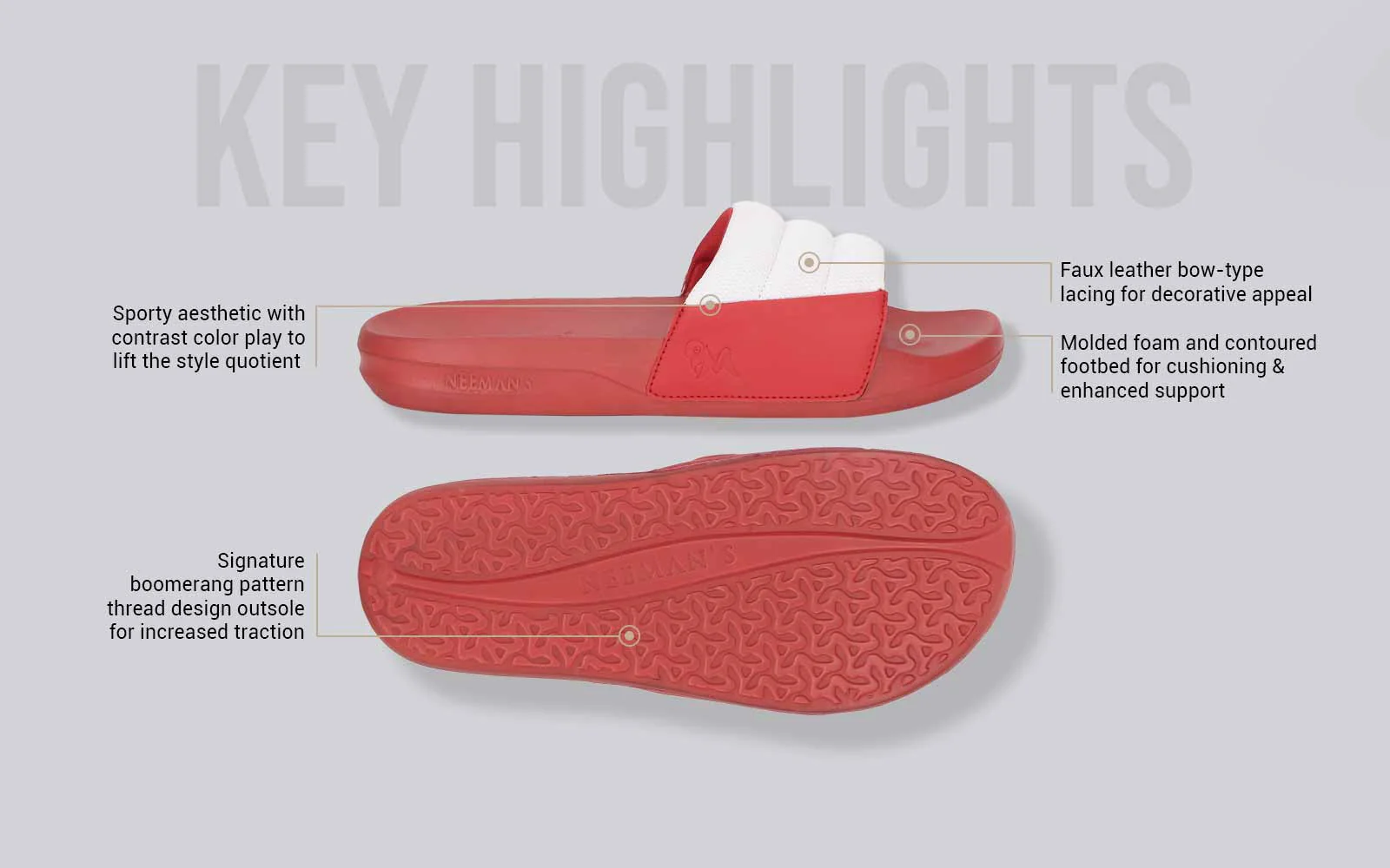 Squooshy Slides for Men : Red-White - Image 4